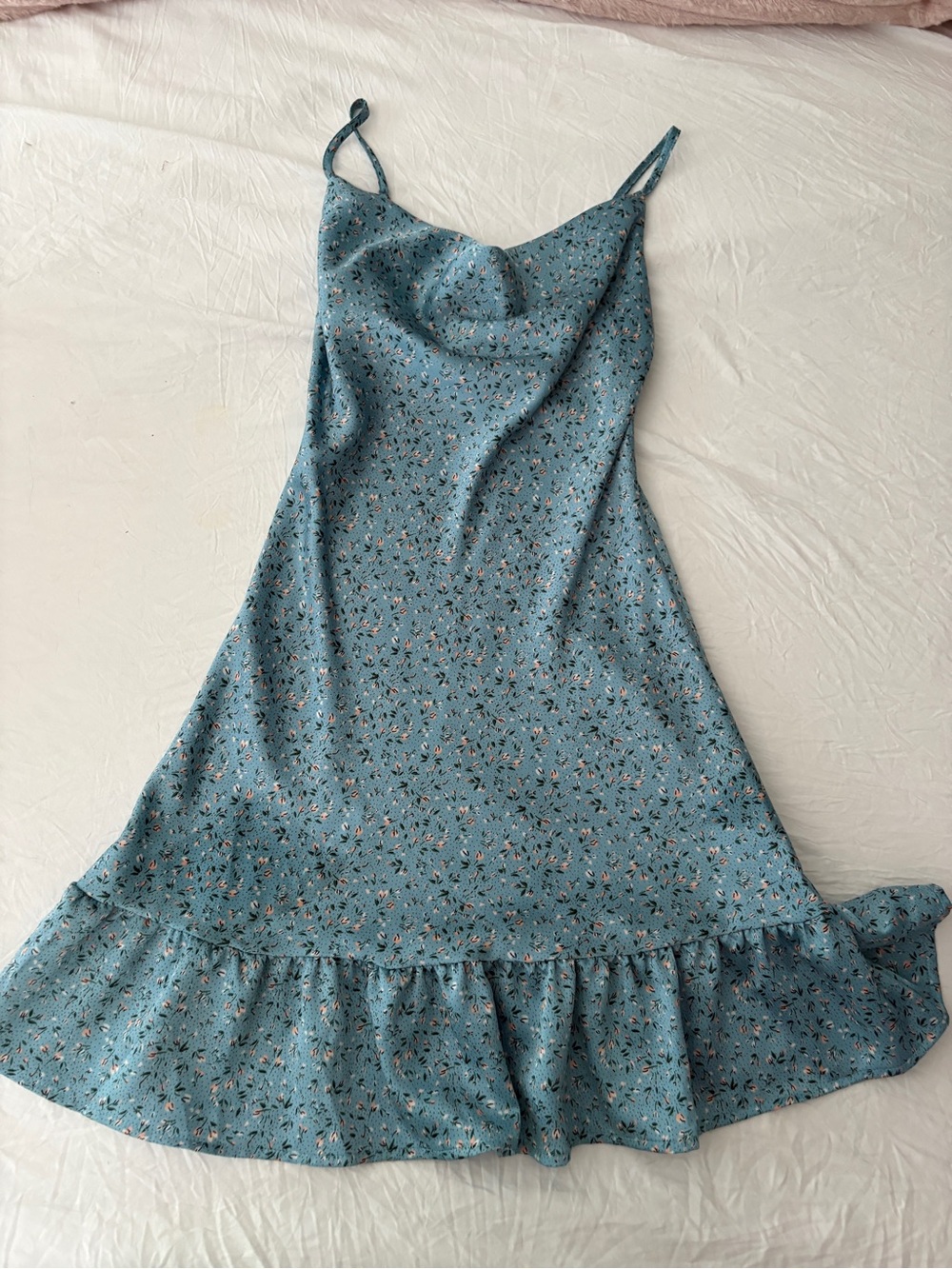 TCEC Sky Blue Floral Slip Dress with Pink Buds